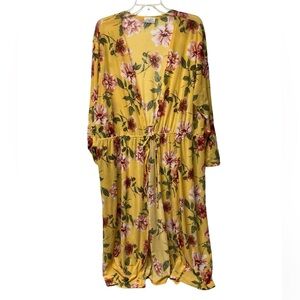 Ivy Rose pale yellow printed floral tie front long cardigan duster beach coverup